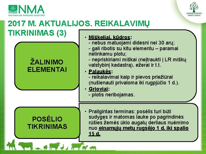 2017 M. AKTUALIJOS. REIKALAVIMŲ TIKRINIMAS (3) • Miškeliai, kūdros: ŽALINIMO ELEMENTAI POSĖLIO TIKRINIMAS -