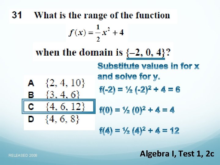 RELEASED 2008 Algebra I, Test 1, 2 c 