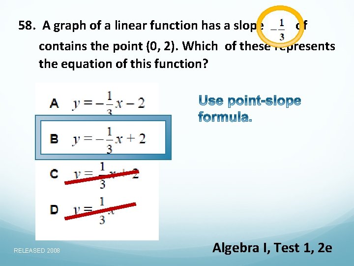 58. A graph of a linear function has a slope of contains the point