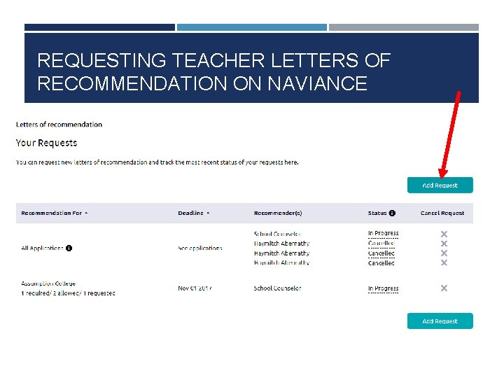 REQUESTING TEACHER LETTERS OF RECOMMENDATION ON NAVIANCE 