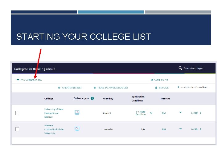 STARTING YOUR COLLEGE LIST 