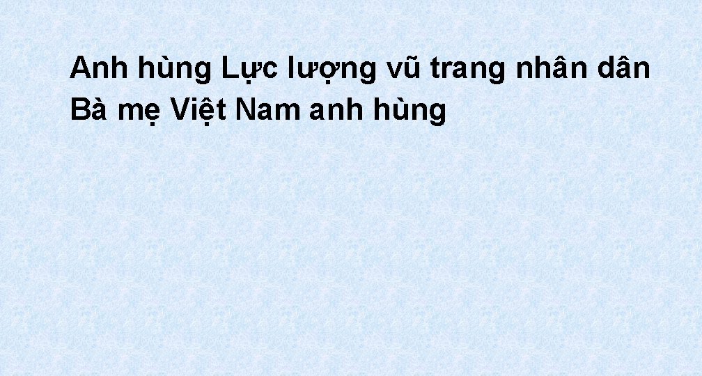 Anh hùng Lực lượng vũ trang nhân dân Bà mẹ Việt Nam anh hùng Anh hùng Lực lượng vũ trang nhân dân Bà mẹ Việt Nam anh hùng
