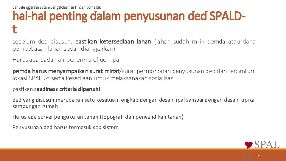 penyelenggaraan sistem pengelolaan air limbah domestik hal-hal penting dalam penyusunan ded SPALDt sebelum ded