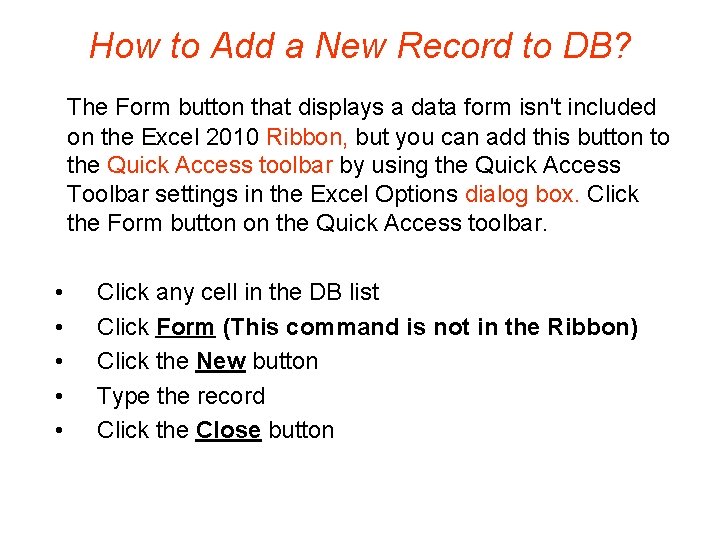 How to Add a New Record to DB? The Form button that displays a