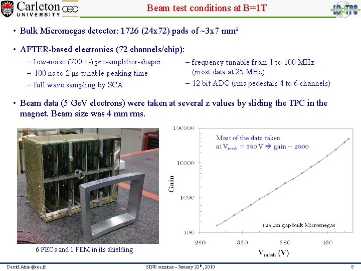 Beam test conditions at B=1 T • Bulk Micromegas detector: 1726 (24 x 72)