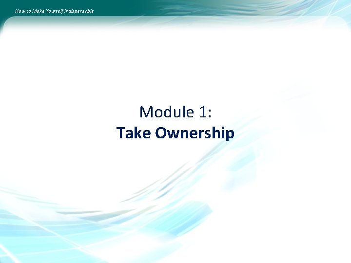 How to Make Yourself Indispensable Module 1: Take Ownership 