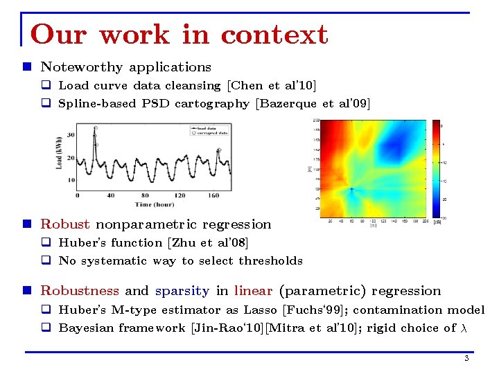 Our work in context n Noteworthy applications q Load curve data cleansing [Chen et