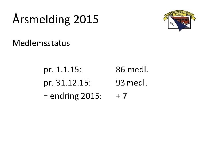 Årsmelding 2015 Medlemsstatus pr. 1. 1. 15: pr. 31. 12. 15: = endring 2015: