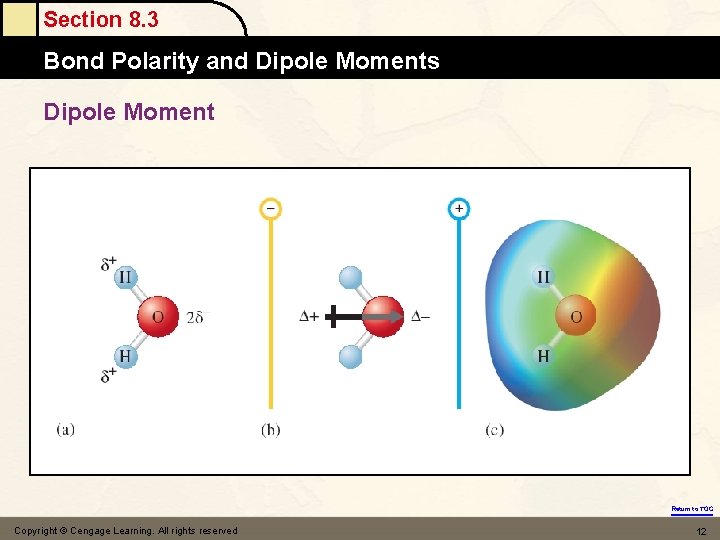 Section 8. 3 Bond Polarity and Dipole Moments Dipole Moment Return to TOC Copyright