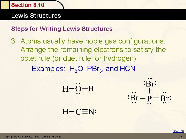 Section 8. 10 Lewis Structures Steps for Writing Lewis Structures 3. Atoms usually have
