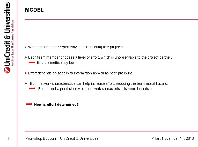 MODEL Ø Workers cooperate repeatedly in pairs to complete projects. Ø Each team member