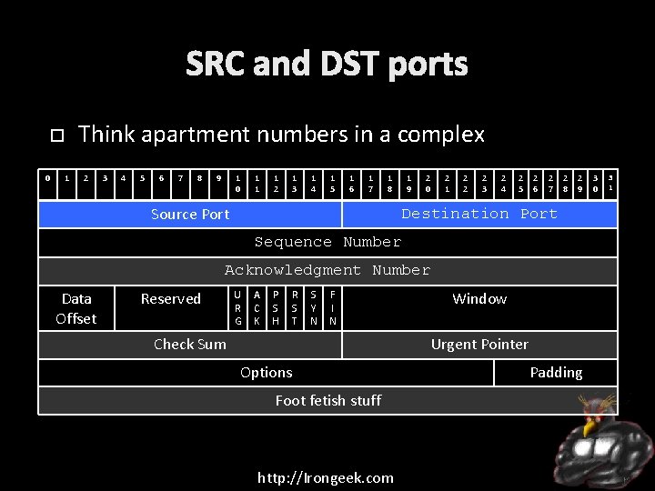 SRC and DST ports Think apartment numbers in a complex 0 1 2 3