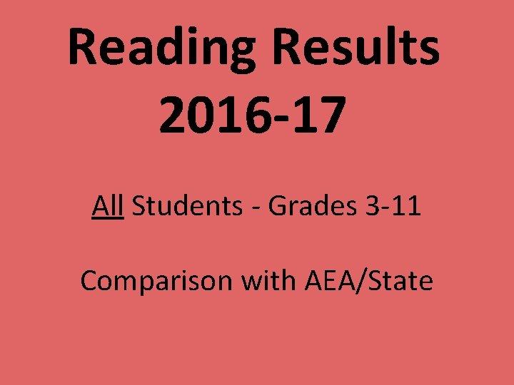 Reading Results 2016 -17 All Students - Grades 3 -11 Comparison with AEA/State 