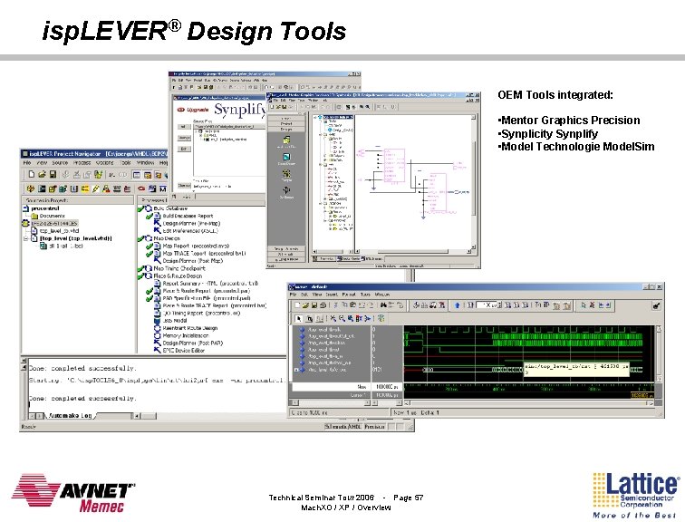 isp. LEVER® Design Tools OEM Tools integrated: • Mentor Graphics Precision • Synplicity Synplify