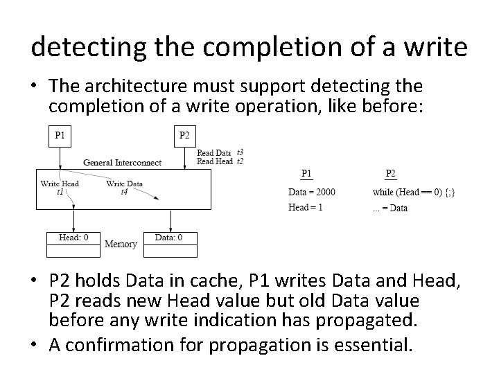 detecting the completion of a write • The architecture must support detecting the completion