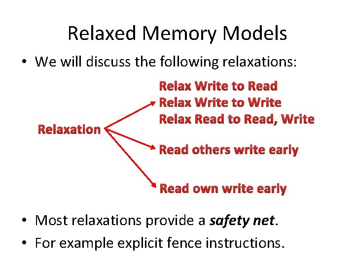 Relaxed Memory Models • We will discuss the following relaxations: Relaxation Relax Write to