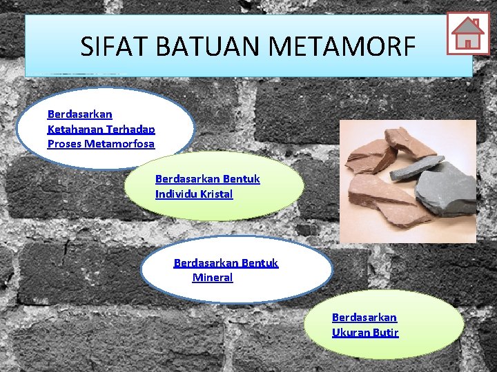 SIFAT BATUAN METAMORF Berdasarkan Ketahanan Terhadap Proses Metamorfosa Berdasarkan Bentuk Individu Kristal Berdasarkan Bentuk