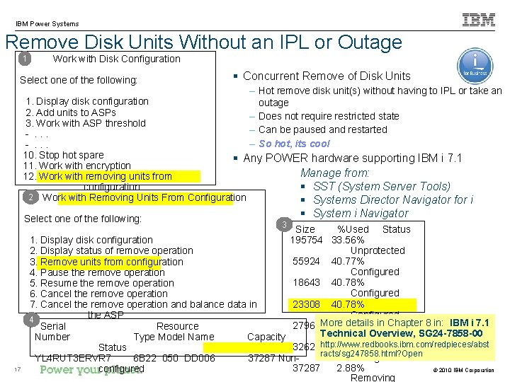 IBM Power Systems Remove Disk Units Without an IPL or Outage 1 Work with