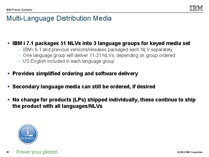 IBM Power Systems Multi-Language Distribution Media § IBM i 7. 1 packages 51 NLVs