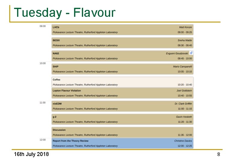 Tuesday - Flavour 16 th July 2018 8 
