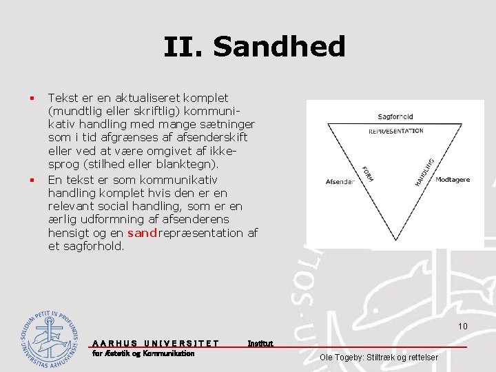 II. Sandhed § § Tekst er en aktualiseret komplet (mundtlig eller skriftlig) kommunikativ handling