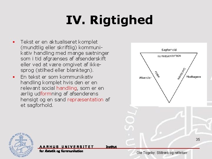 IV. Rigtighed § § Tekst er en aktualiseret komplet (mundtlig eller skriftlig) kommunikativ handling