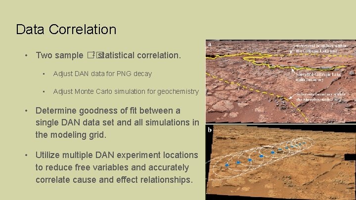 Data Correlation 2 statistical correlation. • Two sample �� • Adjust DAN data for