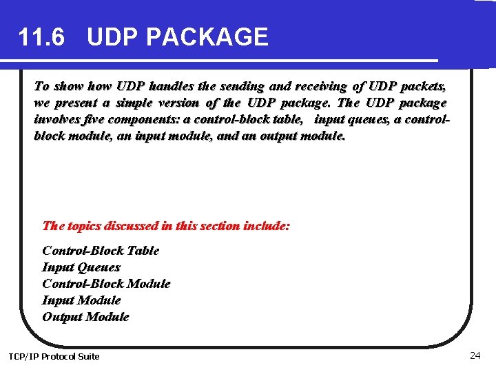 11. 6 UDP PACKAGE To show UDP handles the sending and receiving of UDP