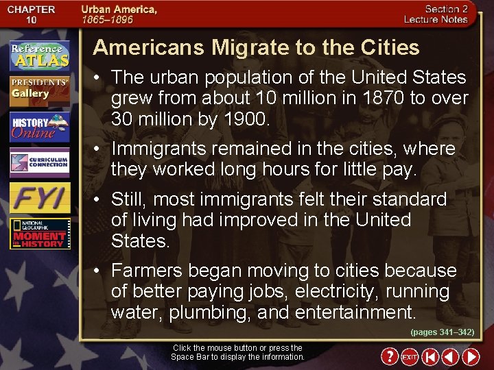 Americans Migrate to the Cities • The urban population of the United States grew