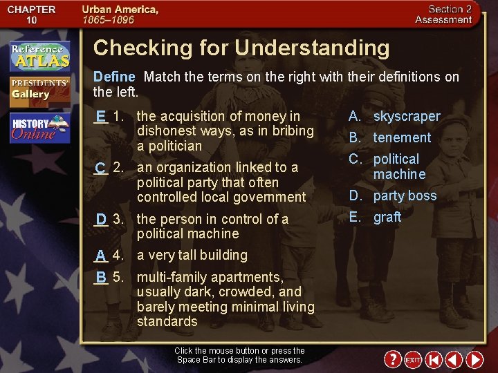 Checking for Understanding Define Match the terms on the right with their definitions on