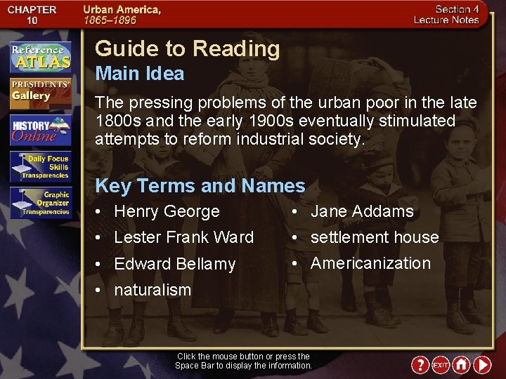 Guide to Reading Main Idea The pressing problems of the urban poor in the