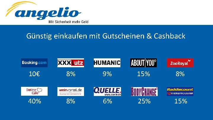 Günstig einkaufen mit Gutscheinen & Cashback 10€ 8% 9% 15% 8% 40% 8% 6%