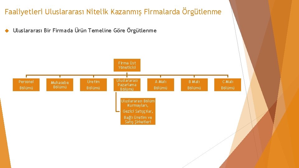 Faaliyetleri Uluslararası Nitelik Kazanmış Firmalarda Örgütlenme Uluslararası Bir Firmada Ürün Temeline Göre Örgütlenme Firma