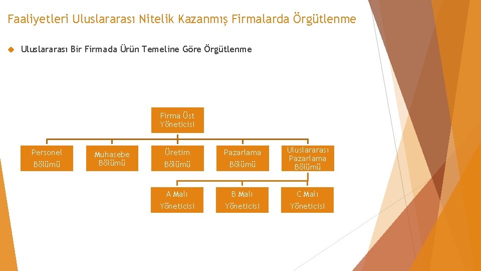 Faaliyetleri Uluslararası Nitelik Kazanmış Firmalarda Örgütlenme Uluslararası Bir Firmada Ürün Temeline Göre Örgütlenme Firma