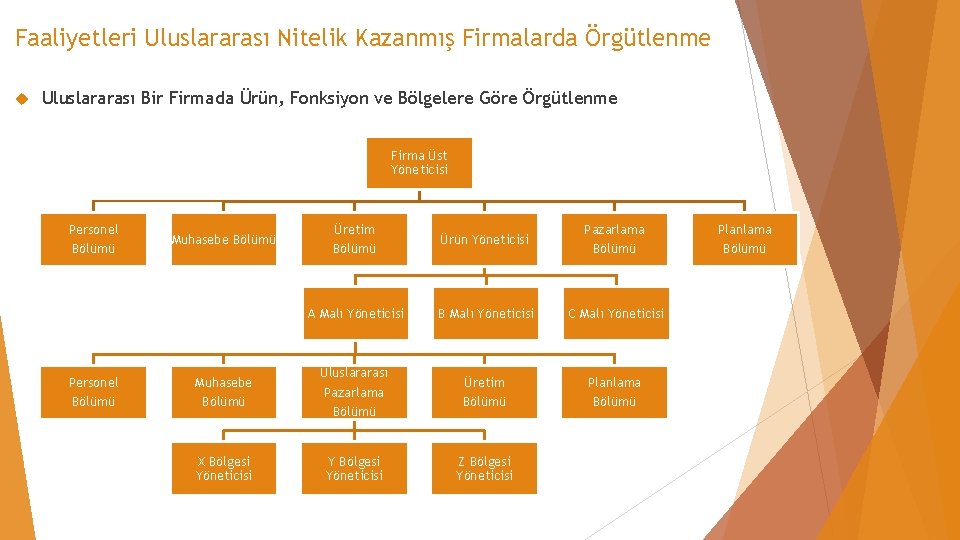 Faaliyetleri Uluslararası Nitelik Kazanmış Firmalarda Örgütlenme Uluslararası Bir Firmada Ürün, Fonksiyon ve Bölgelere Göre