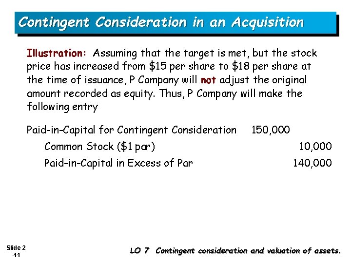 Contingent Consideration in an Acquisition Illustration: Assuming that the target is met, but the