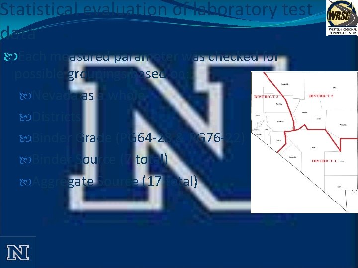 Statistical evaluation of laboratory test data Each measured parameter was checked for possible groupings