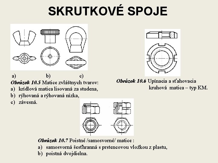 SKRUTKOVÉ SPOJE a) b) c) Obrázok 10. 5 Matice zvláštnych tvarov: a) krídlová matica