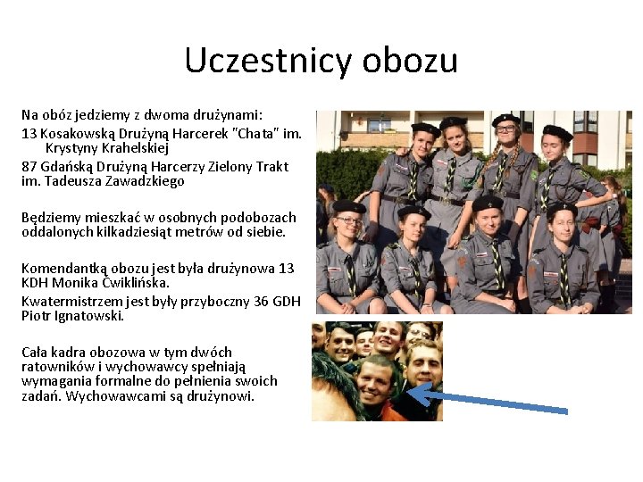 Uczestnicy obozu Na obóz jedziemy z dwoma drużynami: 13 Kosakowską Drużyną Harcerek "Chata" im.