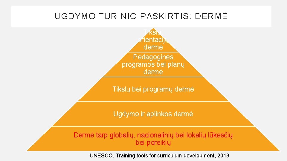 UGDYMO TURINIO PASKIRTIS: DERMĖ Tikslų, orientacijų dermė Pedagoginės programos bei planų dermė Tikslų bei