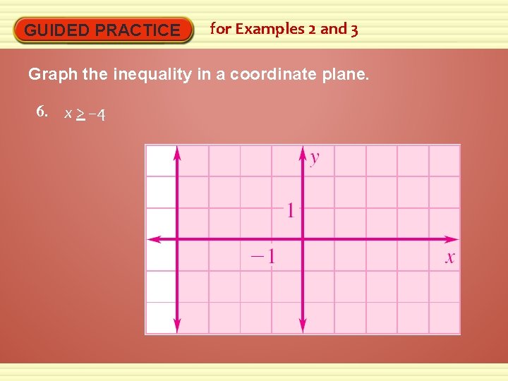 GUIDED PRACTICE for Examples 2 and 3 Graph the inequality in a coordinate plane.