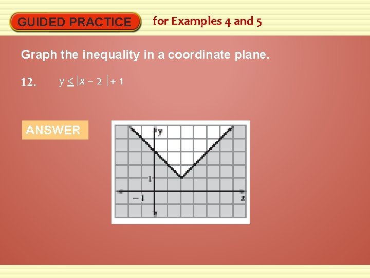 GUIDED PRACTICE for Examples 4 and 5 Graph the inequality in a coordinate plane.