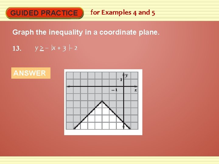 GUIDED PRACTICE for Examples 4 and 5 Graph the inequality in a coordinate plane.