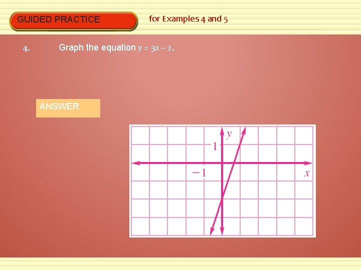 GUIDED PRACTICE 4. for Examples 4 and 5 Graph the equation y = 3