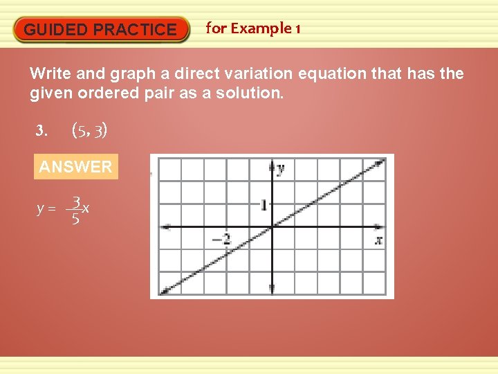 GUIDED PRACTICE for Example 1 Write and graph a direct variation equation that has