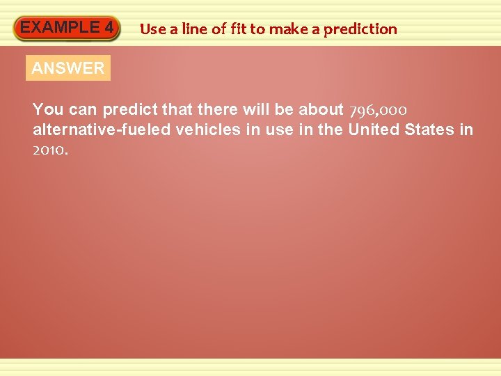 EXAMPLE 4 Use a line of fit to make a prediction ANSWER You can