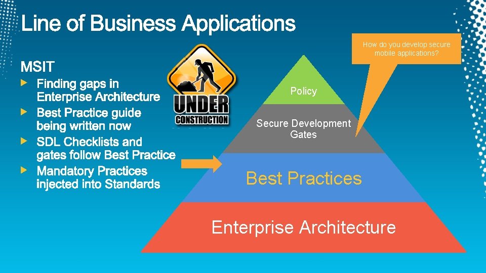 How do you develop secure mobile applications? Policy Secure Development Gates Best Practices Enterprise