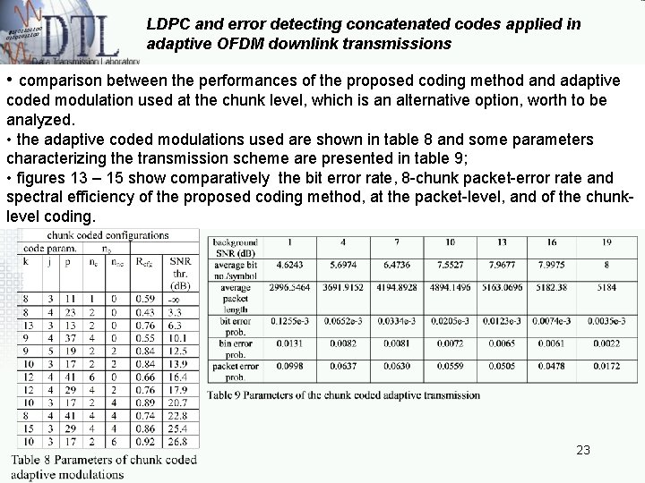 LDPC and error detecting concatenated codes applied in adaptive OFDM downlink transmissions • comparison