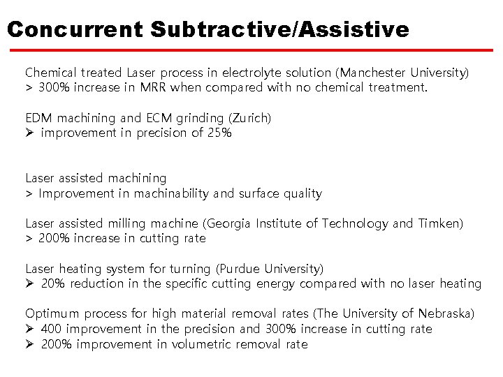 Concurrent Subtractive/Assistive Chemical treated Laser process in electrolyte solution (Manchester University) > 300% increase