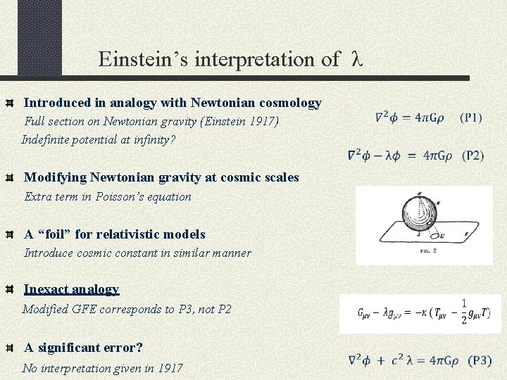 Einstein’s interpretation of λ Introduced in analogy with Newtonian cosmology Full section on Newtonian